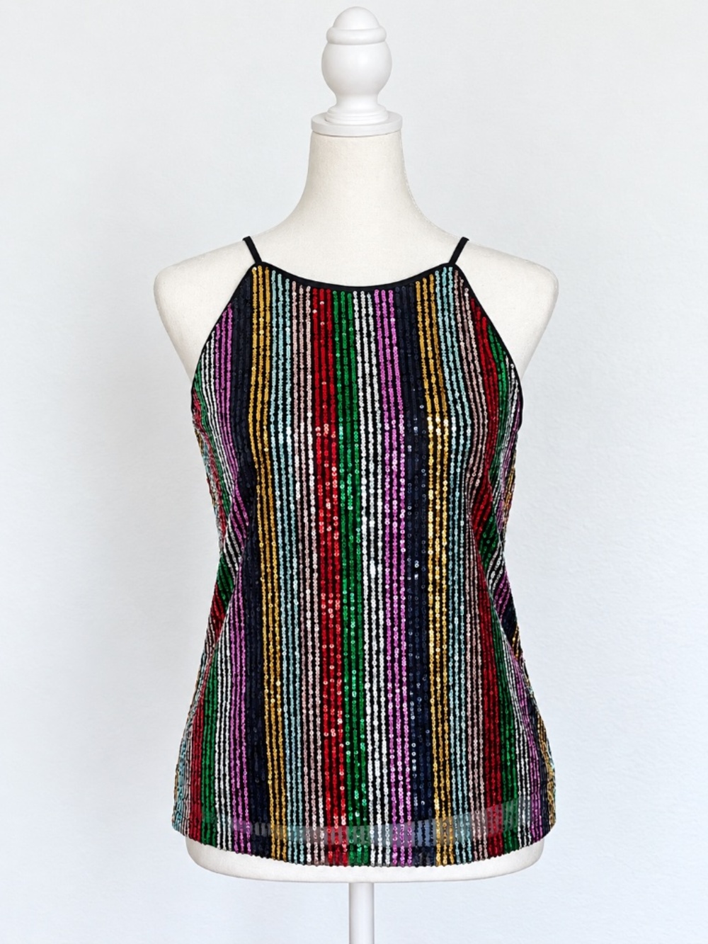 INC International Concepts Petite Small Multicolor Sequin Halter Top Party